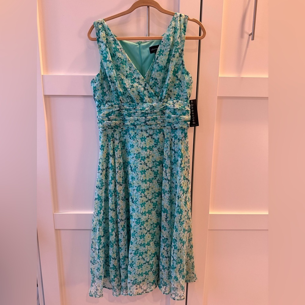 Connected Apparel Teal Floral Dress